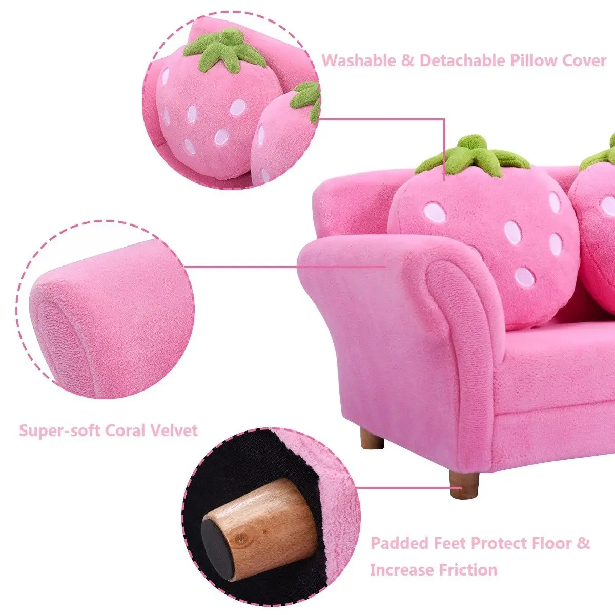 Captivating and SEO-Optimized Title: Children Toddler Pink Kids Sofa Strawberry Shape Armrest Chair Lounge Couch with Pillow – Perfect Space-Saving Furniture for Entertainment and Leisure | HW54190PI
