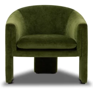 Ennis Lounge Chair - Distressed Green Velvet Armchair for Minimalist Modern Living Rooms | Urbanaira Furnitures