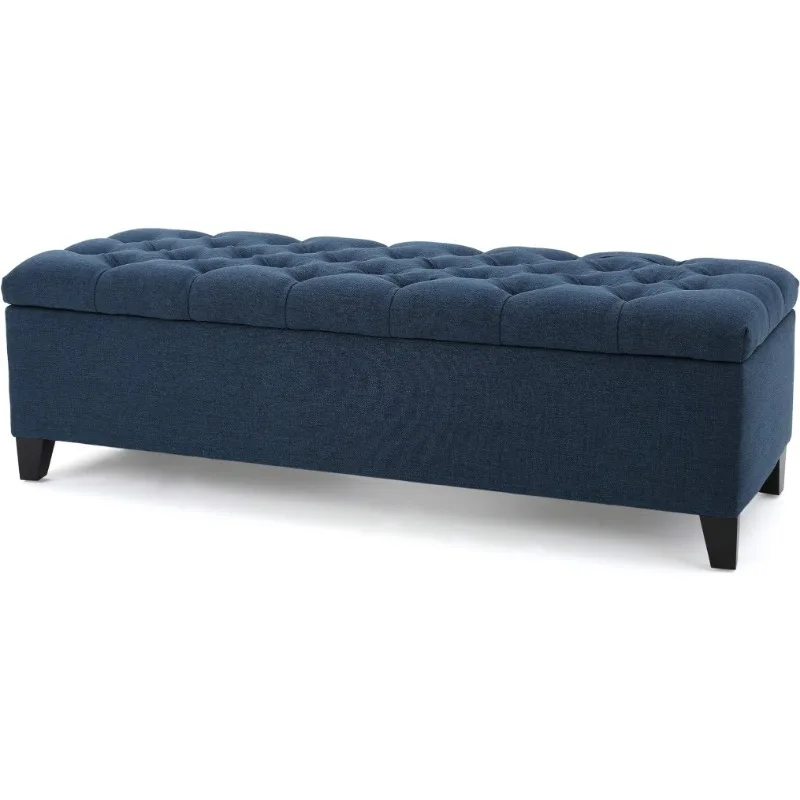 Dark Blue, Christopher Knight Home Ottilie Fabric Storage Ottoman, 17.75″D X 51.5″W X 15.75″H Ottoman Storage Stool Chair