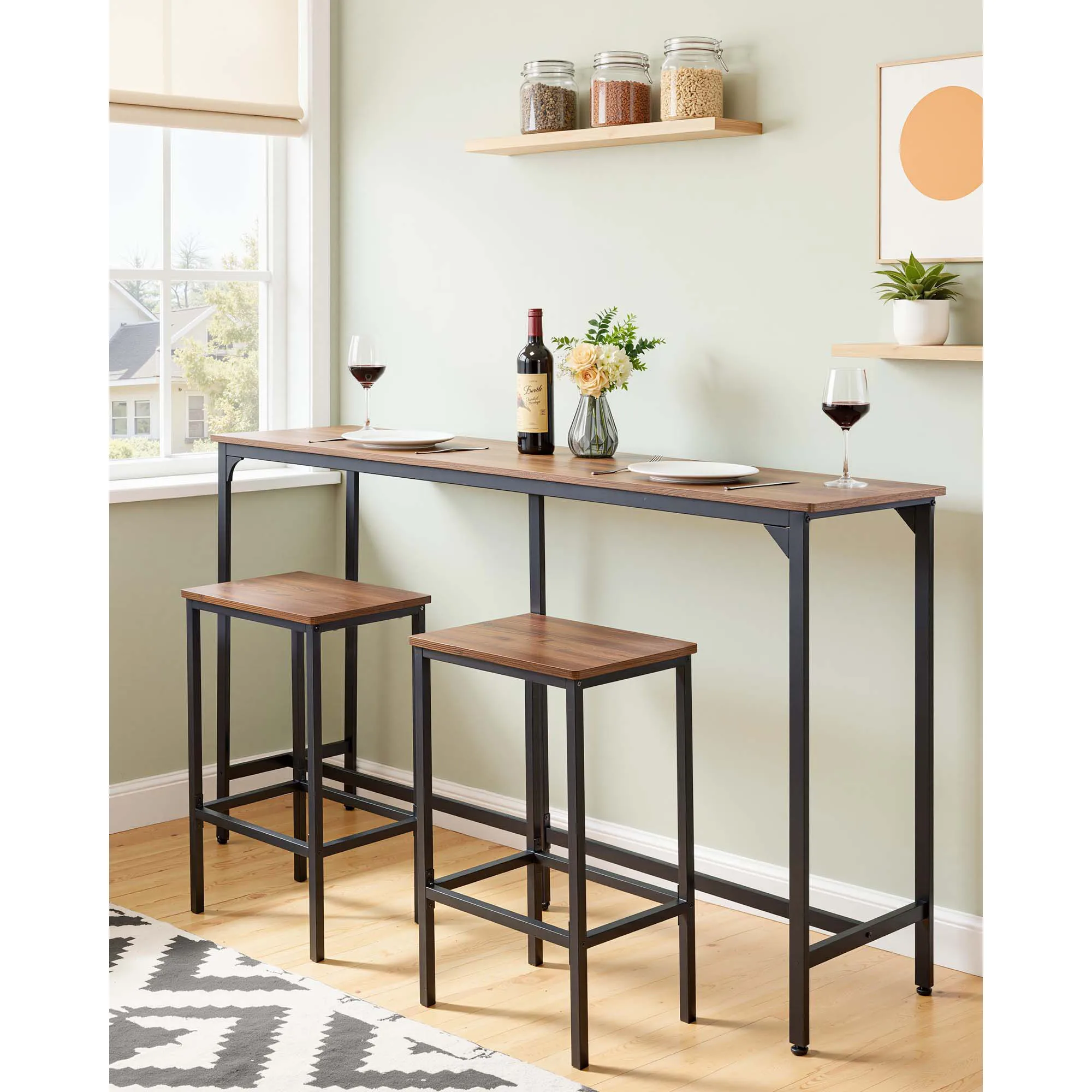 Space-Saving 53″ Bar Table, Counter Height Rectangular High Top for Small Kitchens