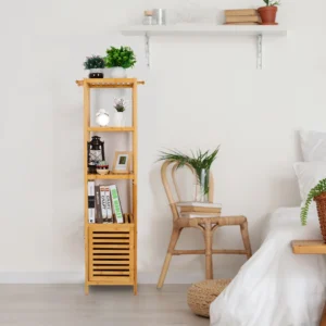 Freestanding Bamboo Bathroom Cabinet Storage Slim Shelf Floor Corner Rack | Urbanaira