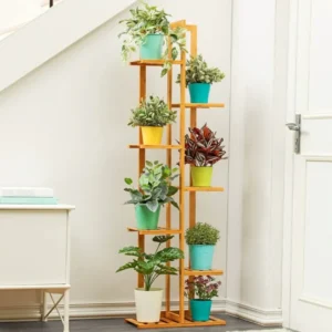 Save Space Multi Tier Bamboo Plant Stand for Indoor Corner Display